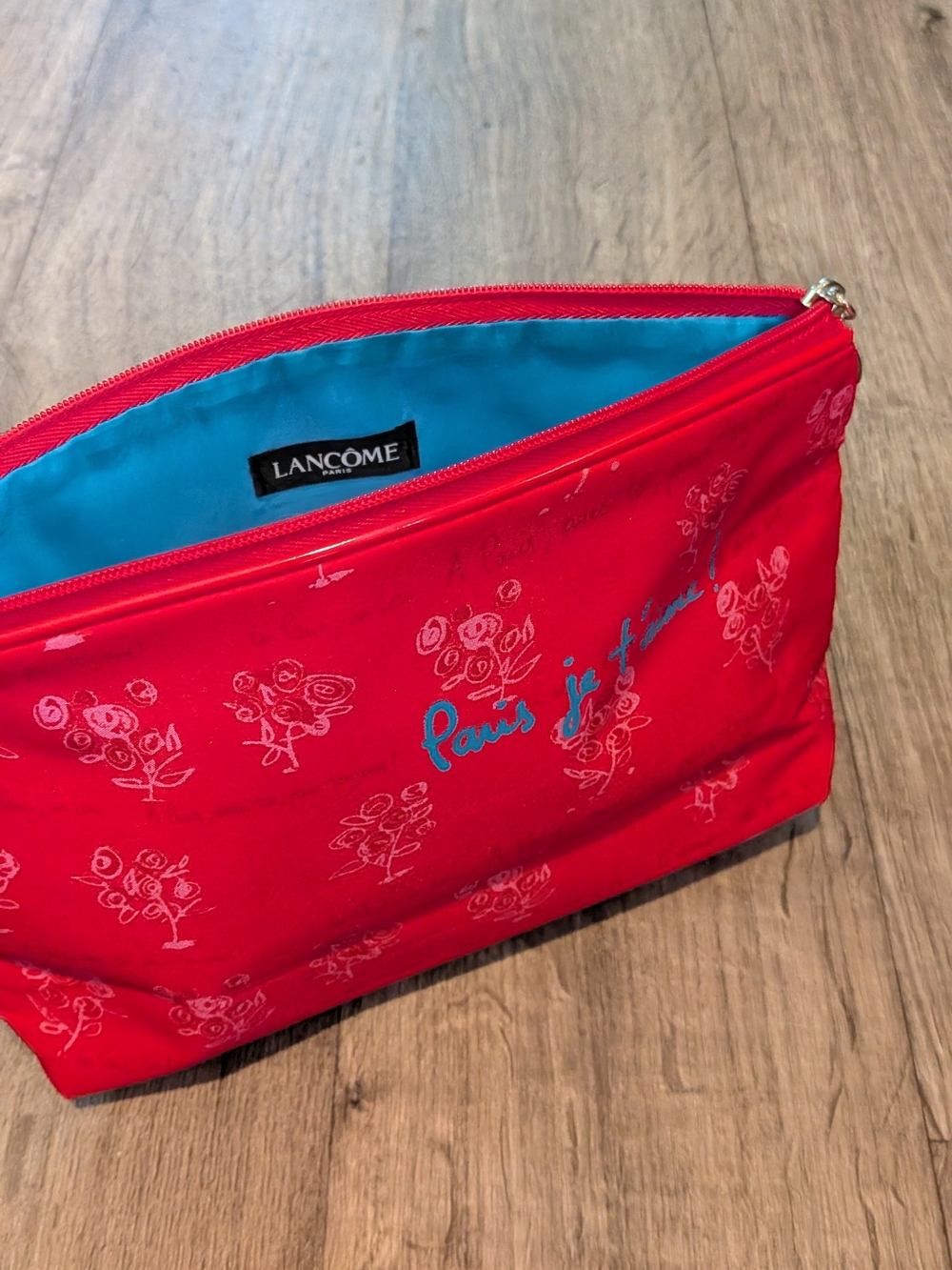 Lancôme "Paris Je T'aime" Red Cosmetic Bag/Pouch, Makeup Bag Red & Blue